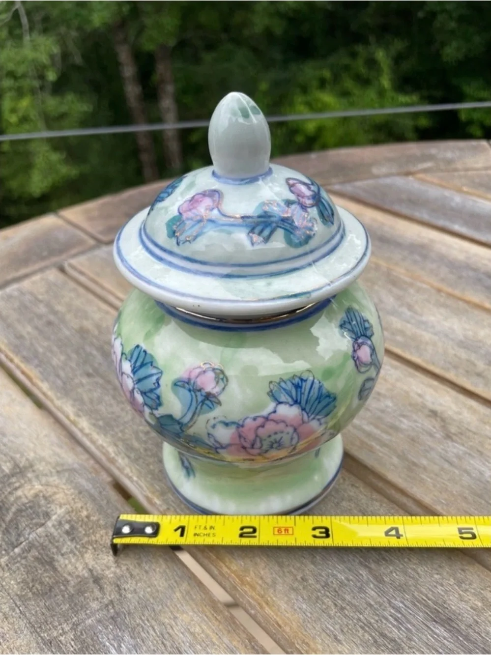 Vintage Ceramic Ginger Jar Hand Painted Floral Pastel Small Urn